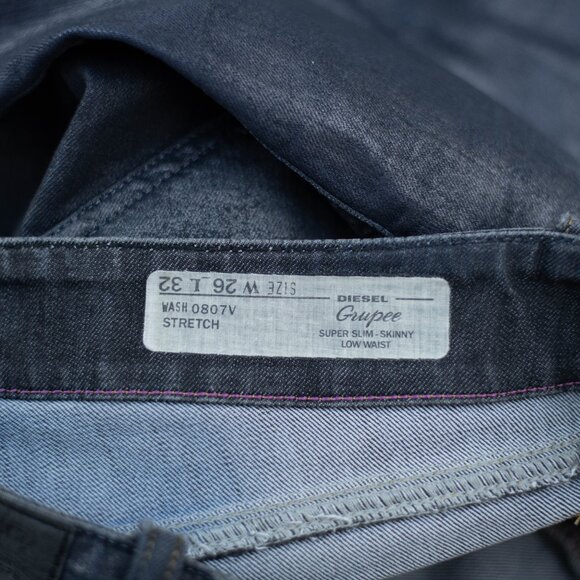 Diesel Grupee Women’s Jeans 26x32 Super Slim Skinny Low Rise Blue Coated Denim - Picture 9 of 14